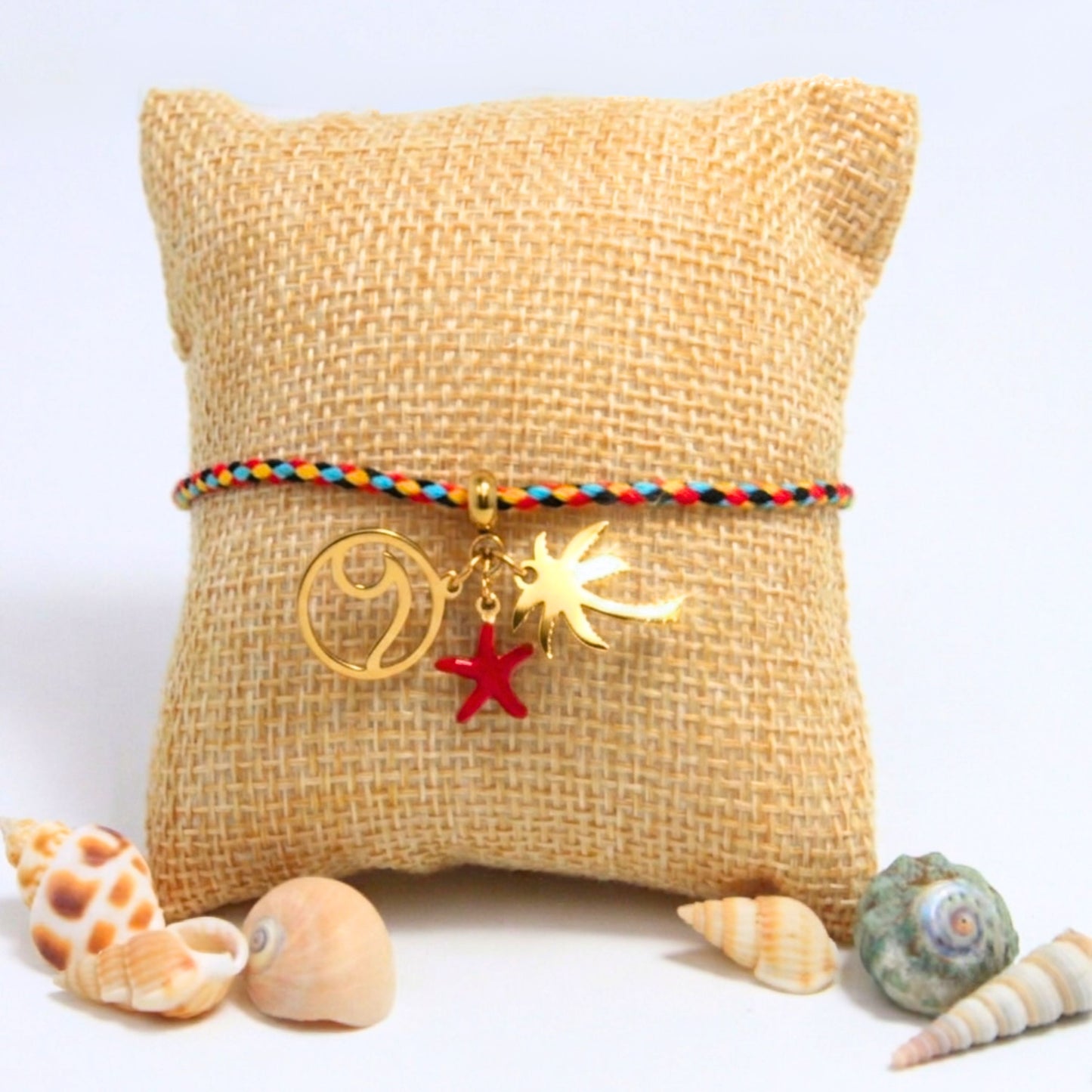 7 Inch Adjustable Nylon Cord Bracelet Multicolor with Sea Life Charms