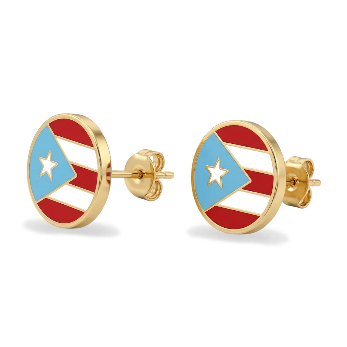 Stainless Steel Golden Round Puerto Rico Flag Earrings