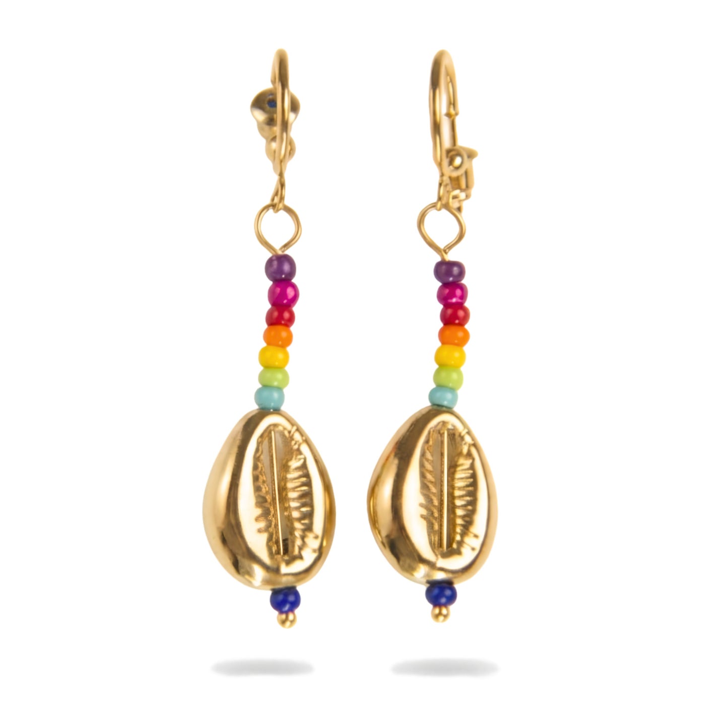 Stainless Steel Cowrie Shell Earrings with Seed Beads