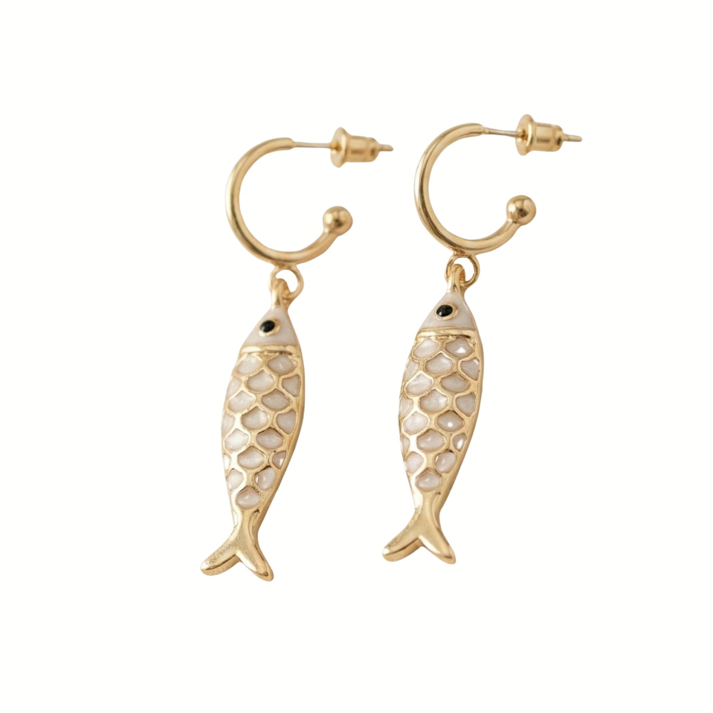 Stainless Steel Fish White & Golden Earrings
