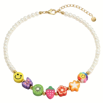17.5in Stainless Steel Pearl Necklace with Fimo Beads Assorted Designs