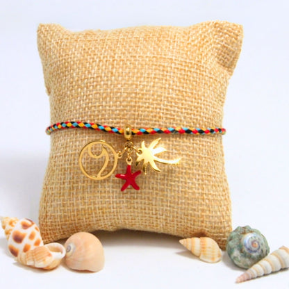 7 Inch Adjustable Nylon Cord Bracelet Multicolor with Sea Life Charms