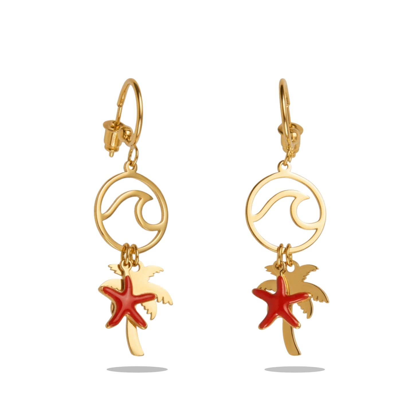 Stainless Steel Golden Sea Stars & Palm Tree Earrings