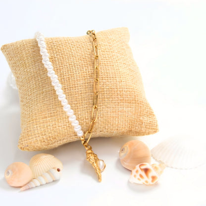 17.5in Pearl Necklace with Shell Pendant
