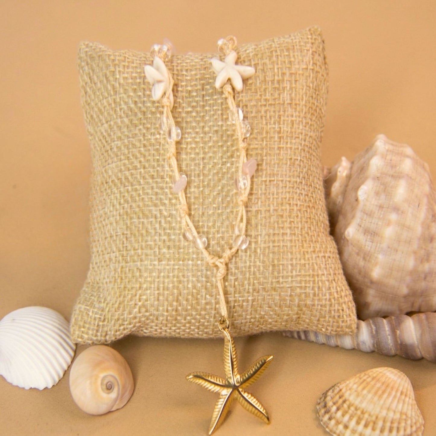17.5in Adjustable Necklace with Rose Quartz Stones & Star Beads