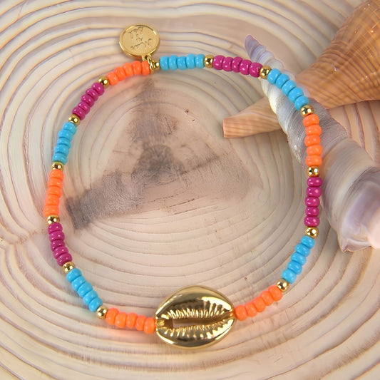7 Inch Colorfull Seed Beads Bracelet with Cowrie Shell