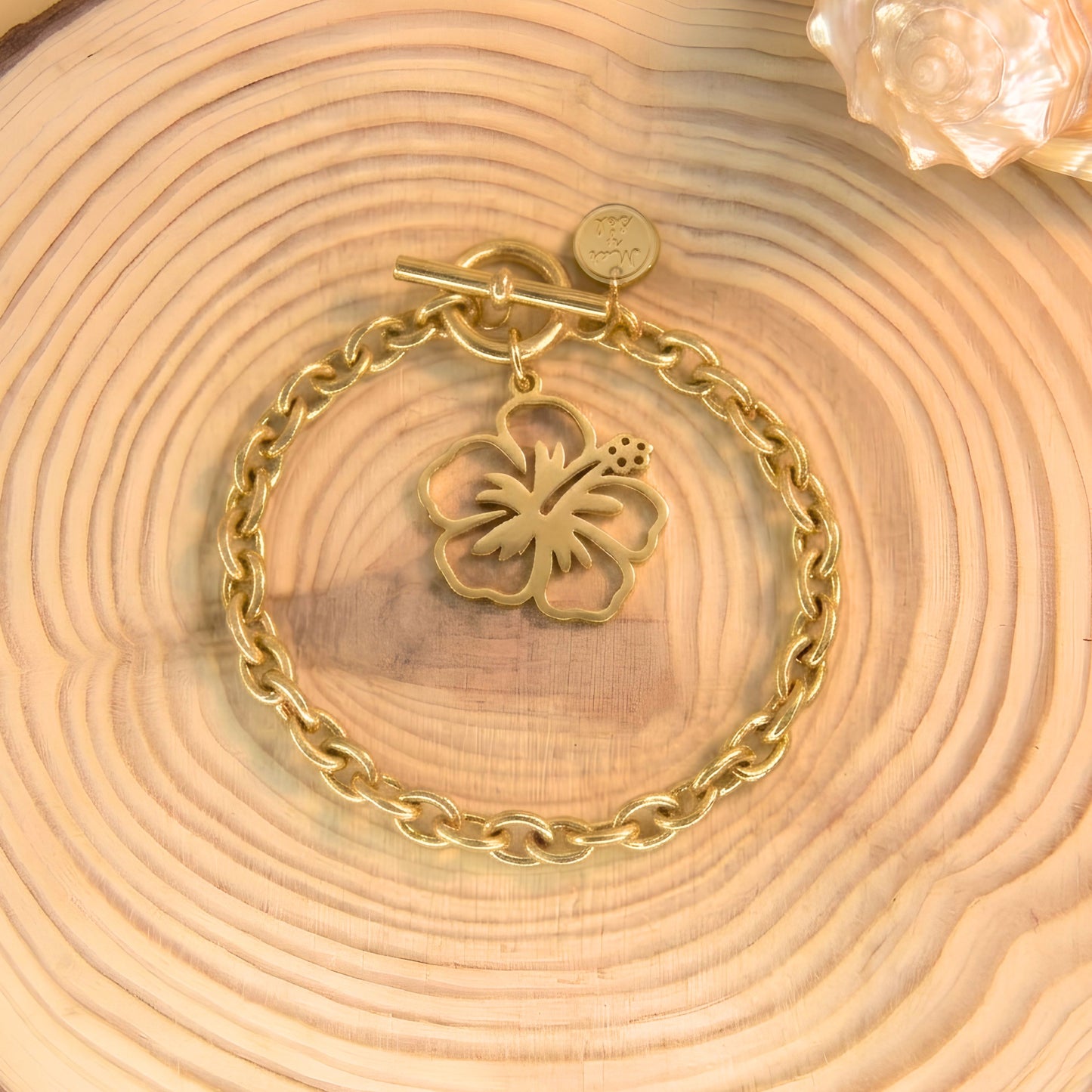 7 Inch Stainless Steel Golden Chain Bracelet with Amapola Charm