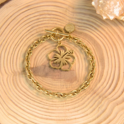 7 Inch Stainless Steel Golden Chain Bracelet with Amapola Charm