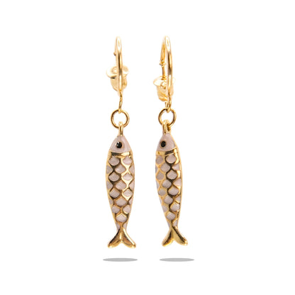 Stainless Steel Fish White & Golden Earrings