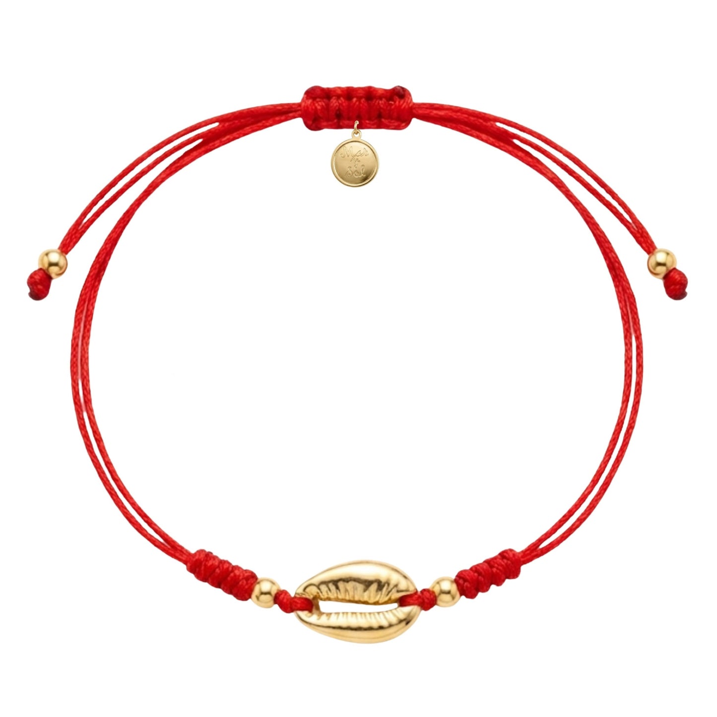7 Inch Red Adjustable Braided Bracelet with Golden Cowrie Shell