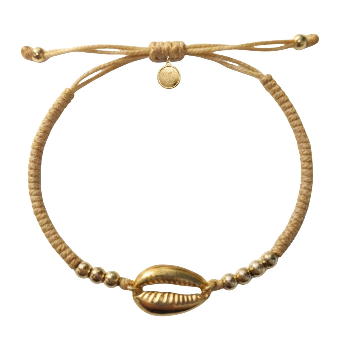 7 Inch Brown Adjustable Braided Bracelet with Golden Cowrie Shell