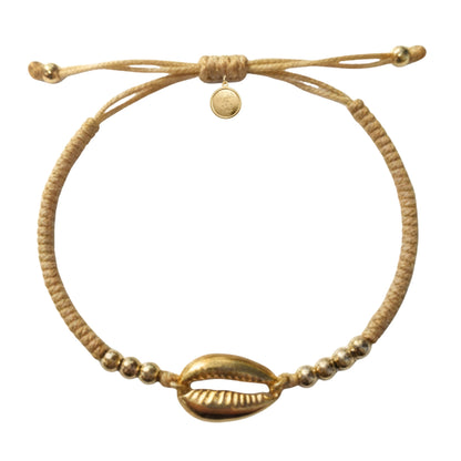 7 Inch Brown Adjustable Braided Bracelet with Golden Cowrie Shell