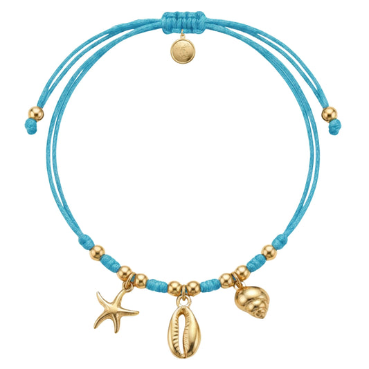 7 Inch Blue Adjustable Braided Bracelet with Golden Beads & Sea Life Charms