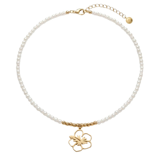 17.5in Stainless Steel Pearl Necklace with Amapola Pendant