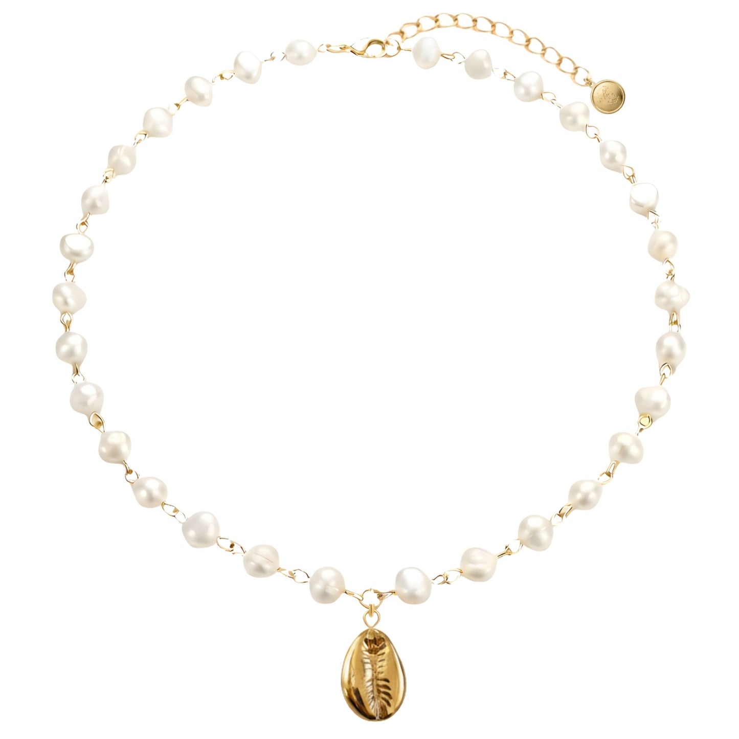 17.5in Glass Pearl Necklace with Cowrie Shell Pendant