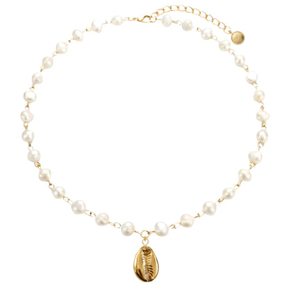 17.5in Glass Pearl Necklace with Cowrie Shell Pendant
