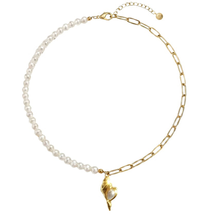 17.5in Pearl Necklace with Shell Pendant
