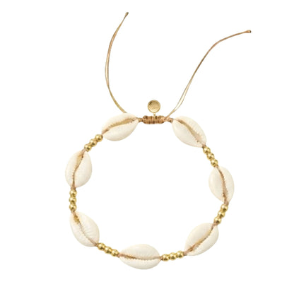 7 Inch Adjustable Bracelet with Stainless Steel Beads and White Cowrie Shells