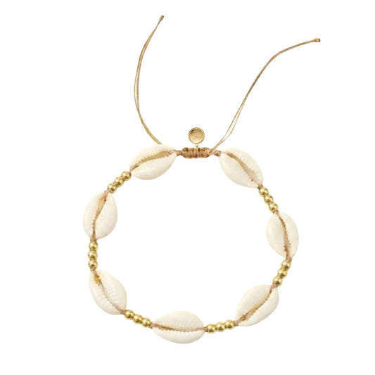 7 Inch Adjustable Bracelet with Stainless Steel Beads and White Cowrie Shells