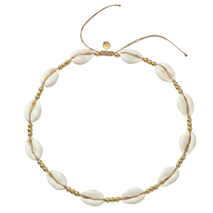 17.5in Adjustable Necklace with Stainless Steel Beads and White Cowrie Shells