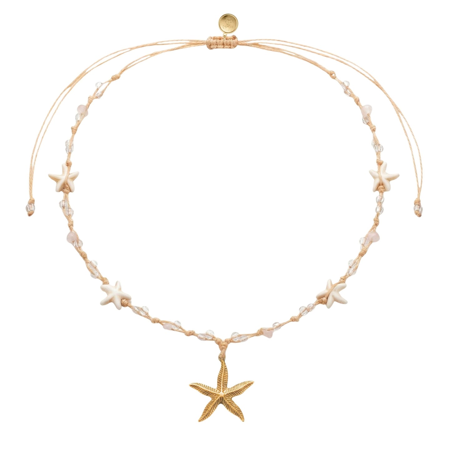 17.5in Adjustable Necklace with Rose Quartz Stones & Star Beads