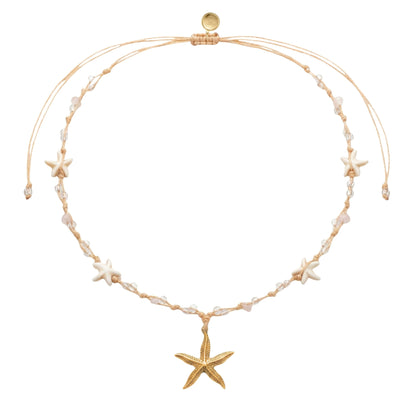 17.5in Adjustable Necklace with Rose Quartz Stones & Star Beads