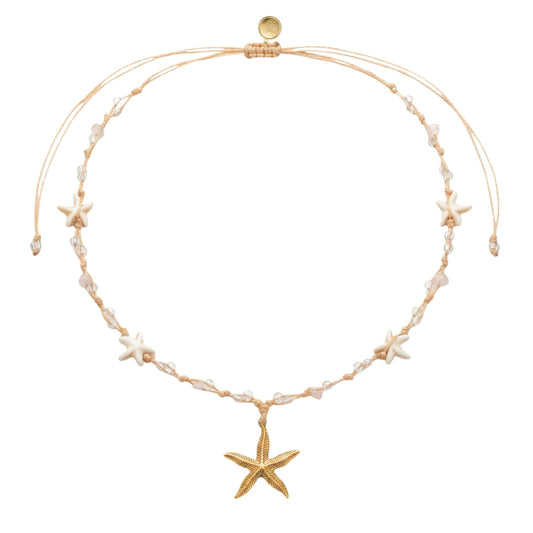 17.5in Adjustable Necklace with Rose Quartz Stones & Star Beads