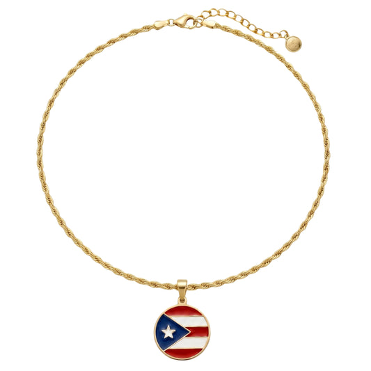 17.5in Rope Chain with Round Puerto Rico Flag Pendant