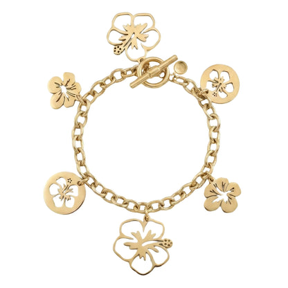 7 Inch Golden Chain Link Bracelet with Assortment of Amapola Charms