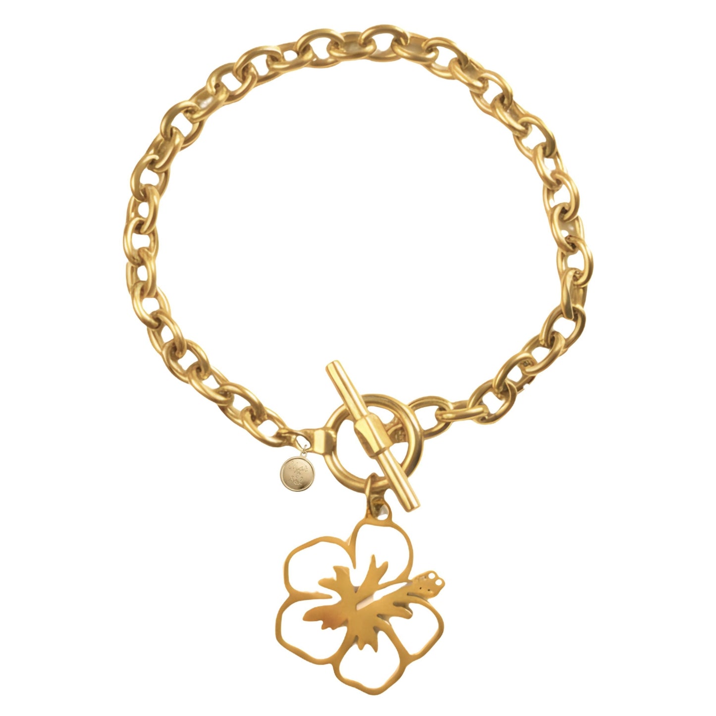 7 Inch Stainless Steel Golden Chain Bracelet with Amapola Charm