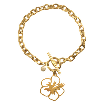 7 Inch Stainless Steel Golden Chain Bracelet with Amapola Charm