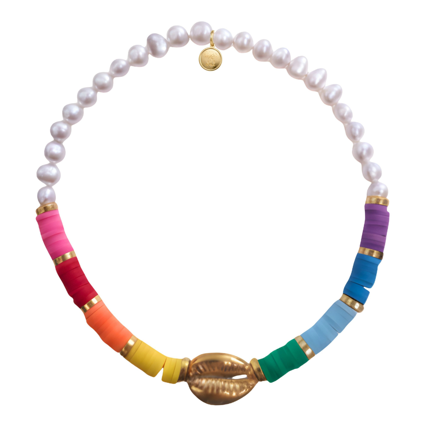 7 Inch Adjustable Glass Pearl and Colorfull Fimo Beads Bracelet with Cowrie Shell